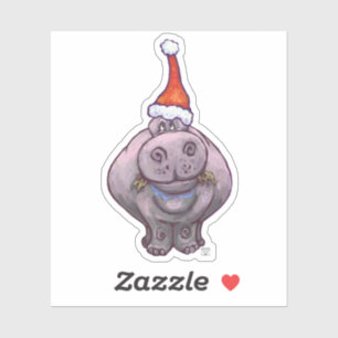 Sticker Un joli hippo dans un chapeau de Père Noël