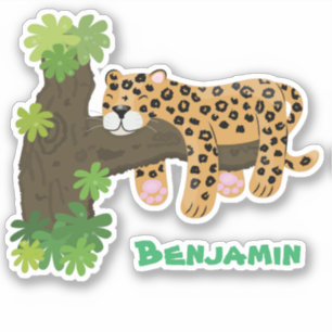 Sticker Un mignon léopard dormant dans un arbre dessin ani
