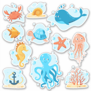 Sticker Un monde sous-marin mignon. Vie océanique