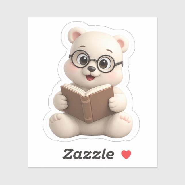 Sticker Un personnage d'ours mignon lisant un livre. (Feuille)