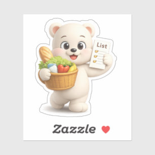 Sticker Un personnage d'ours portant un panier de légumes