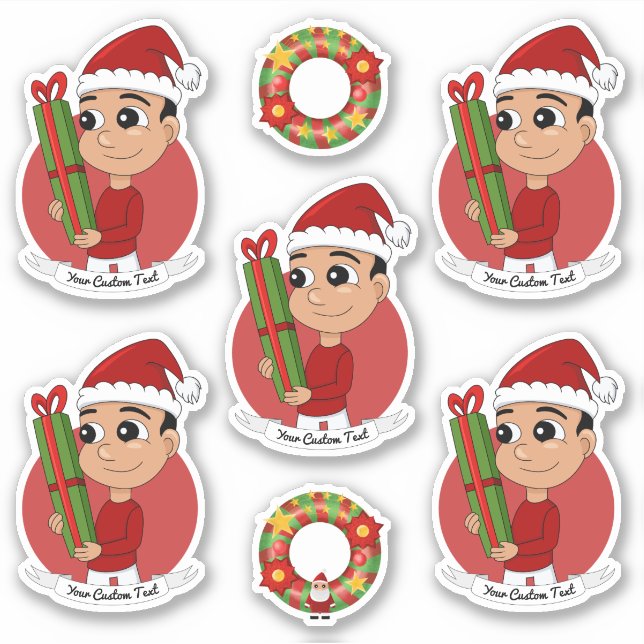 Sticker Un petit mignon tenant un cadeau de Noël (Devant)
