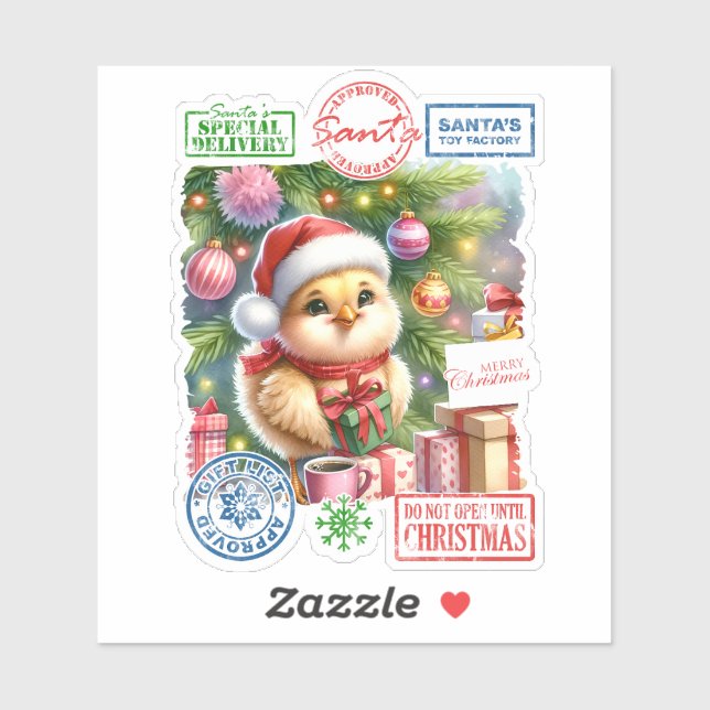 Sticker Un petit poussin est prêt pour Noël (Feuille)