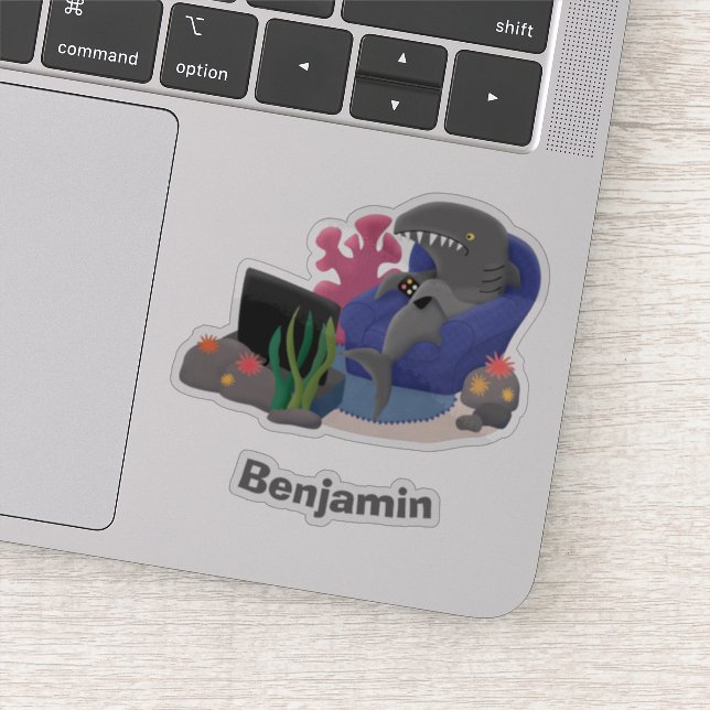 Sticker Un requin drôle en regardant la bande dessinée de  (Détail)