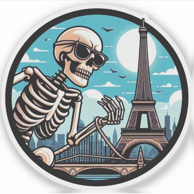 Sticker Un squelette cool à Paris (Devant)