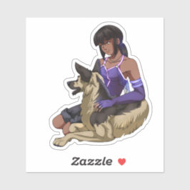 Sticker Une fille et son chien dans l'espace