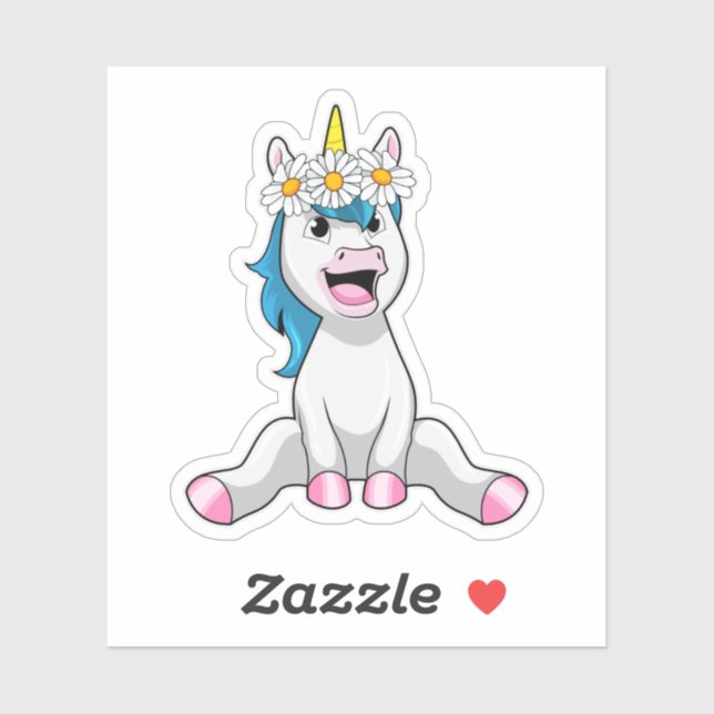 Sticker Unicorn avec Flowers Daisy (Feuille)