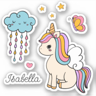 Sticker Unicorn mignon Whimsical Girl Nom personnalisé