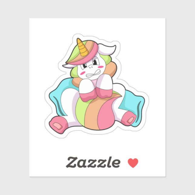 Sticker Unicorn shy with Pillow (Feuille)
