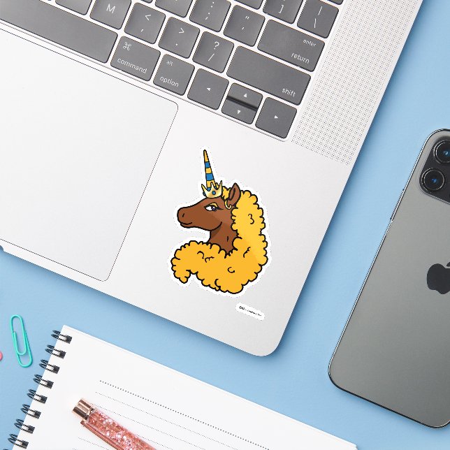 Sticker Unicorne Afro Jaune (Ordinateur portable avec iPhone)