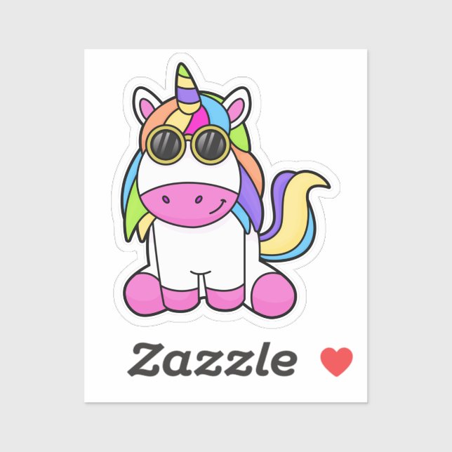Sticker Unicorne avec lunettes de soleil (Feuille)