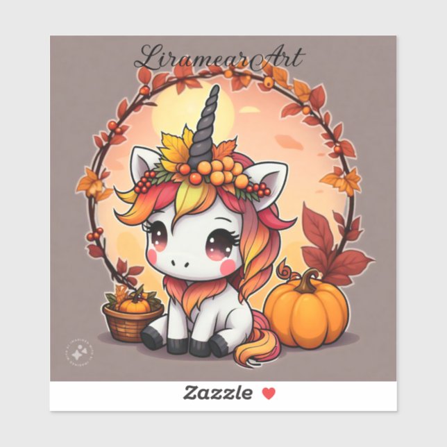 Sticker Unicorne d'automne (Feuille)
