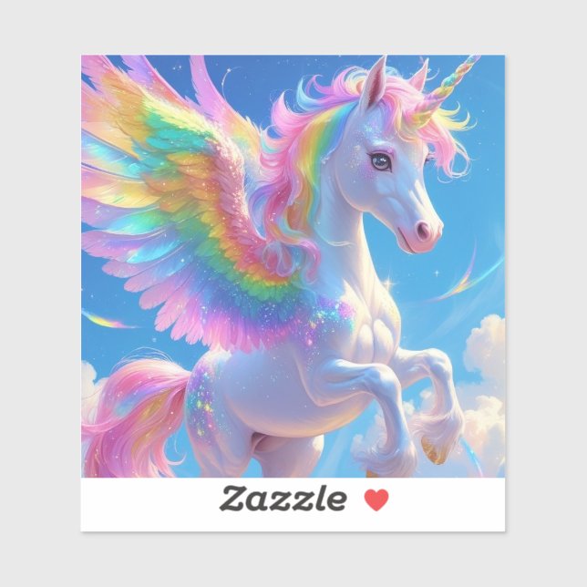 Sticker Unicorne de la danse ailée arc-en-ciel (Feuille)