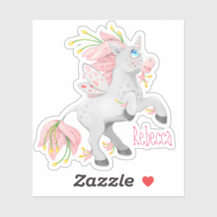 Sticker Unicorne fée rose funky avec orchidées