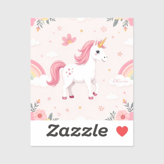 Sticker Unicornes Dreamy, Arcs-en-ciel, Fleurs, Mignonnes (Feuille)