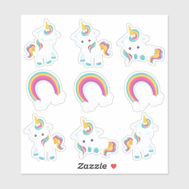Sticker Unicornes et Rainbows (Feuille)