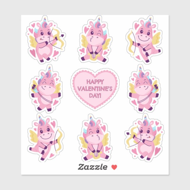 Sticker Unicornes mignonnes pour la Saint-Valentin (Feuille)