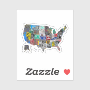 Sticker US American United States Map Flag License Plate A