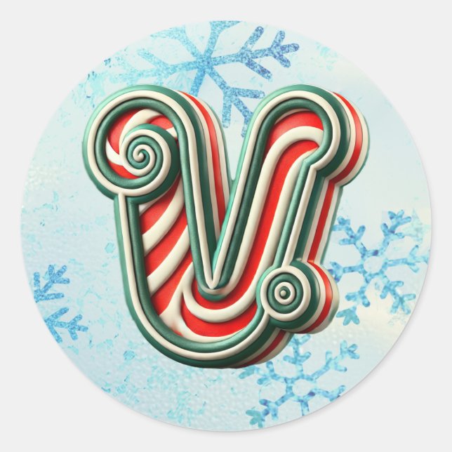 Sticker "V" de Noël sucre de canne, Stripes festiv (Devant)