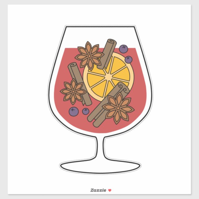 Sticker Vacances de Noël vin roux rouge cocktail épicé (Feuille)