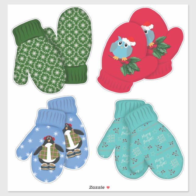 Sticker Vacances Mittens | Décor de Noël | Grand (Feuille)