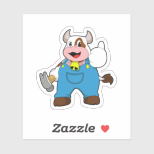 Sticker Vache comme artisan avec marteau