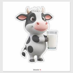 Sticker Vache de dessin animé heureuse avec tasse de milks