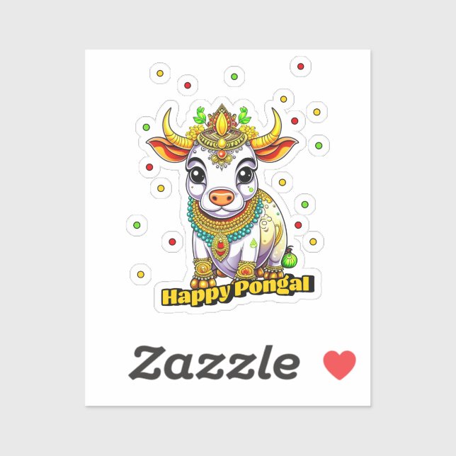 Sticker Vache décorée Kawaii Pongal (Feuille)