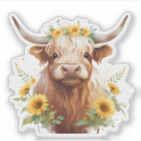 Vache Highland avec Couronne de fleurs de tourneso