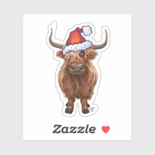 Sticker Vache Highland dans le chapeau de Santa
