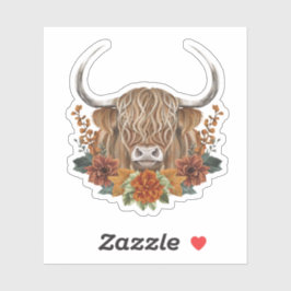 Sticker Vache Highland mignonne aux fleurs d'automne
