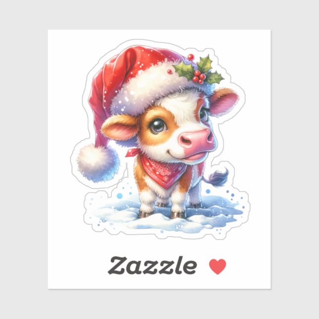 Sticker Vache mignonne à Santa Hat Noël (Feuille)