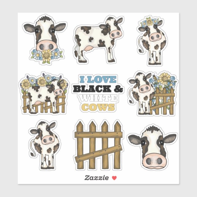 Sticker Vaches noires et blanches (Feuille)
