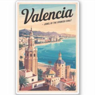 Sticker Valence Espagne Côte Illustration Voyage Art Retro