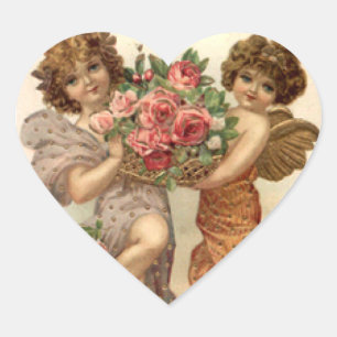 Sticker Valentine Anges et Roses Vintage