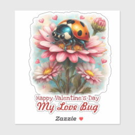 Sticker  Valentine Love Bug on Blossoms Rose