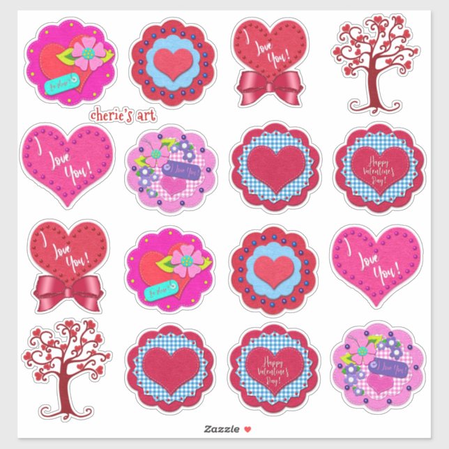 Sticker Valentine's Day Assorted Adorable Felt Look  (Feuille)