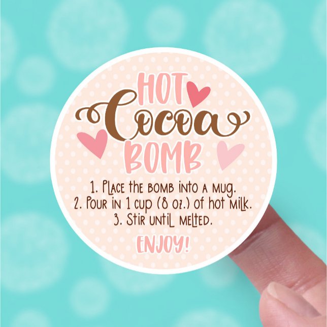 Sticker Valentines - Instructions pour la bombe de cacao à (mockup of hot cocoa bomb serving instructions in blush pink with hearts for Valentines)