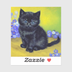 Sticker Van Gogh Chat noir Fleurs violettes