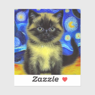 Sticker Van Gogh Starry Nuit Siamese Cat