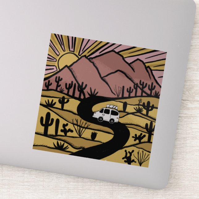 Sticker VAN LIFE Desert Mountain Explorez Sunrise (Détail)