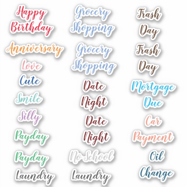 Sticker Variété mignonne de texte Word pour les planificat (Devant)