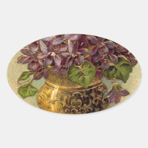 Sticker Vase Golden Violets vintage