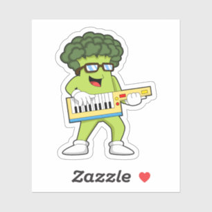 Sticker Vegan Broccoli at Music with Guitar