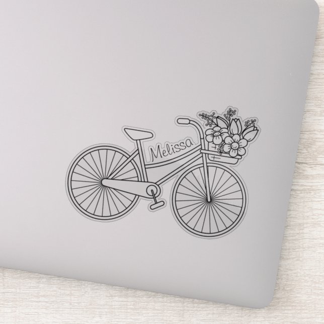 Sticker Vélo avec panier à fleurs, Nom personnalisé (Détail)
