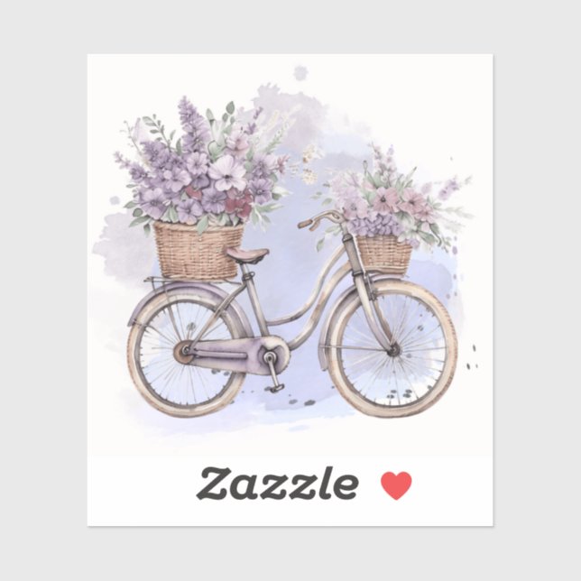Sticker Vélo vintage à fleurs - Aquarelle (Feuille)