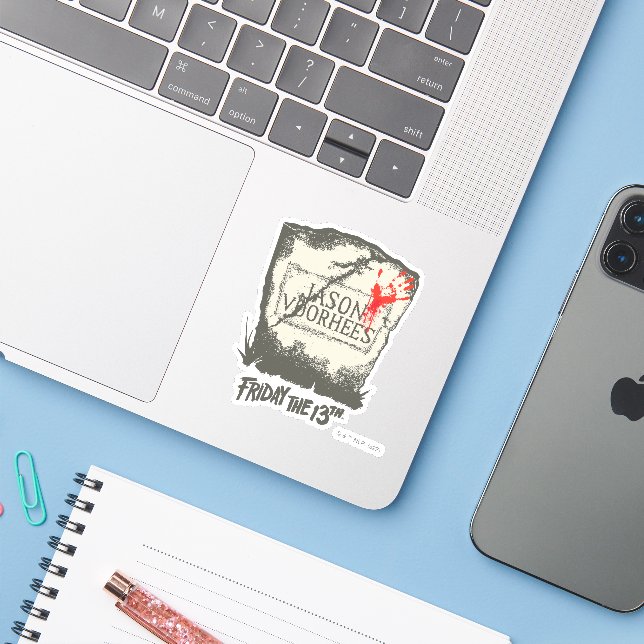 Sticker Vendredi 13 | Pierre de tête de Jason Voorhees (Ordinateur portable avec iPhone)