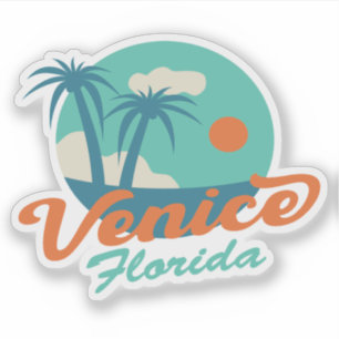 Sticker Venise Floride style rétro Palmiers et plage