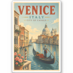 Sticker Venise Italie Canaux Illustration Voyage Art Rétro
