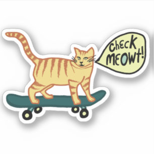 Sticker VÉRIFIEZ MEOWT ! Cute Skateboard Tabby Cat